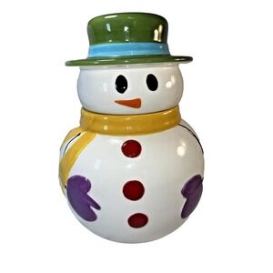 Pier 1 Snowman Cookie Jar Snow Ball Christmas Holiday Winter Canister 11" tall